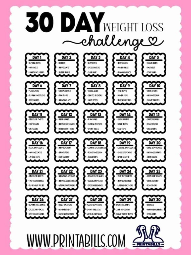 30 Day Weight Loss Challenge Free Printable