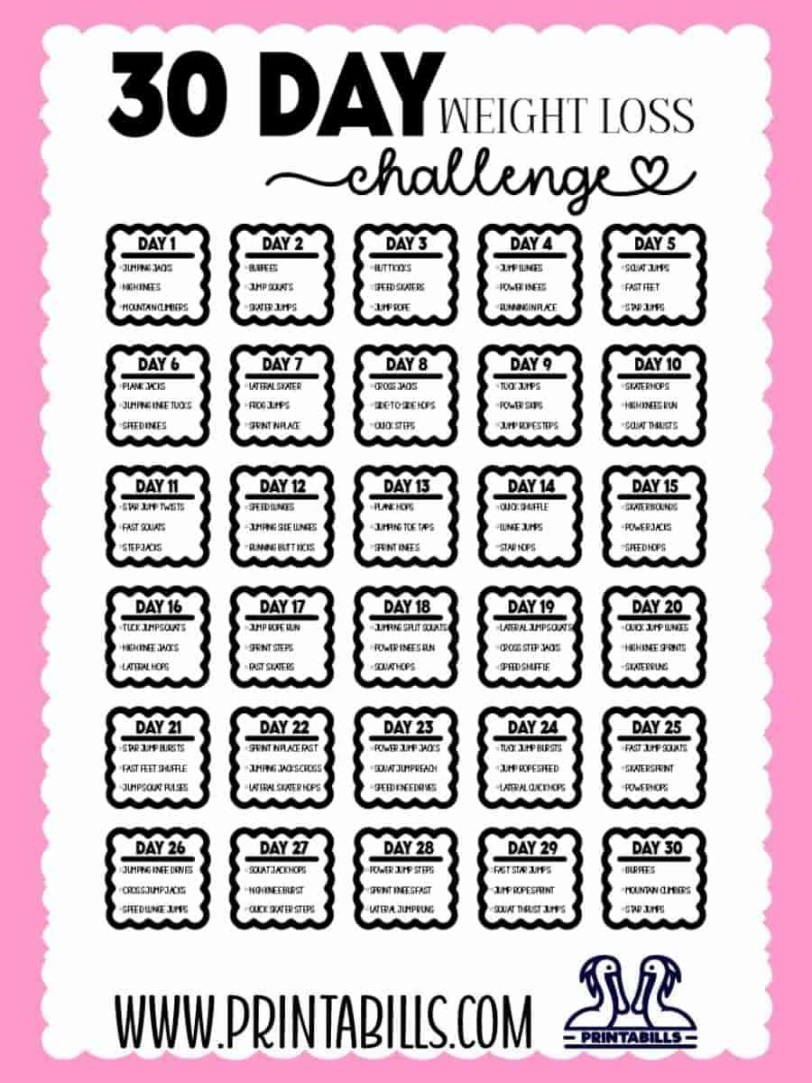 30 Day Weight Loss Challenge Free Printable